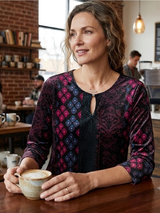 Chico's Tops - Chico's Women's Patterned Blouse - Red and Blue
